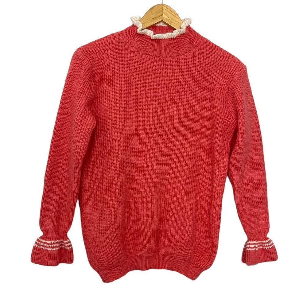 Jon & Anna Contemporary Pink & White Tipped Ruffle Mock Sweater Women's Medium